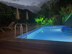 a swimming pool at night with aperature at Woodpecker Georgia in Batumi