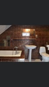 a bathroom with a sink and a tub and a toilet at Forum noclegi kwatery pracownicze in Łódź +28 photos