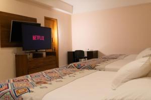 En eller flere senge i et værelse på Infinity Suites Habitación Triple 211