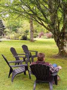 a man sitting on a bench in a park at Chambres entre Romorantin-Chambord-Zoo de Beauval - Orée du Bois en Sologne in Lassay-sur-Croisne