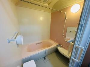 a bathroom with a bath tub and a toilet at Y'sハウス in Chitose +6 photos