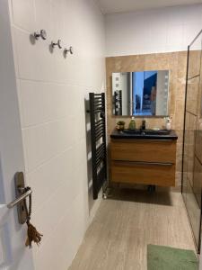 a bathroom with a sink and a mirror at Appartement du sud in Saint-André-de-Sangonis