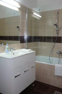 a bathroom with a sink and a bath tub at Market Square Apartment in Budapest