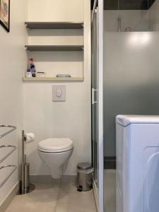 a small bathroom with a toilet and a sink at Appartement Broceliande in Saint-Malon-sur-Mel