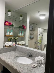 a bathroom with a sink and a mirror at Eves Urban Haven in Manila +4 photos