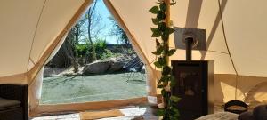 Camera con tenda e ampia finestra. di Fairy Cove at Rosemount Glamping a Carlingford Altre 15 foto