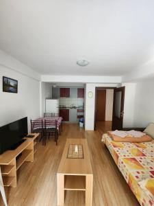 a living room with a bed and a table in a room at Apartment Joco in Ohrid
