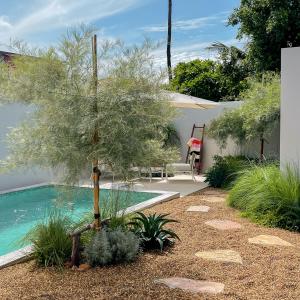 a garden with a small tree next to a swimming pool at Breath Private Pool Villa Kohlarn in Ko Larn