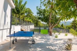 a blue ping pong table in front of a building at Villa Florinda with Pool and Prime Location near Split in Srinjine +60 photos