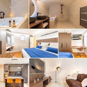 kolaż zdjęć pokoju hotelowego w obiekcie Cocoon du vieux Lyon - Luxury apartment - Balneo w mieście Lyon