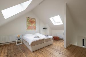 a bedroom with a bed and two skylights at Chill Hill in Hasselt