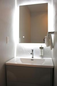 a bathroom with a sink and a mirror at Palooza Basecamp in Cascade +64 photos