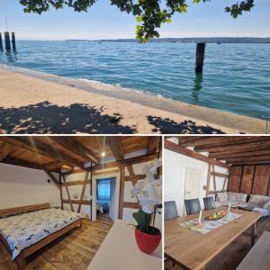 a collage of photos of a house on the water at Historic cozy flat in Citycenter by Lake Constance in Überlingen