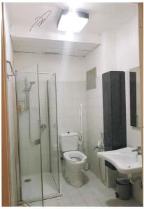 a bathroom with a shower and a toilet and a sink at Baraka Guest House Venice in Mestre