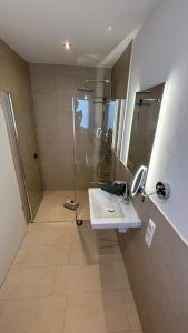 a bathroom with a shower and a sink and a shower at Haus im Weinberg in Ellenz-Poltersdorf