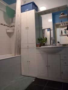 a bathroom with a sink and a mirror at appartement périurbain de Paris et Versailles in Les Clayes-sous-Bois