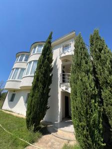 a white building with trees in front of it at The White Villa in Hamallë