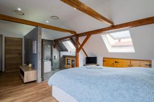 a bedroom with a large bed and a skylight at Zen et Chic in Hindisheim +47 photos