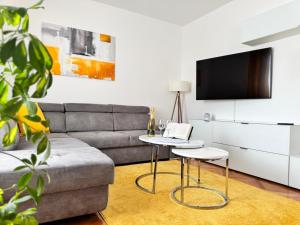 a living room with a couch and a tv at Appartement Nada in Bosanski Brod