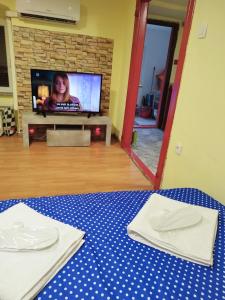 Televízia a/alebo spoločenská miestnosť v ubytovaní Heli budget condo