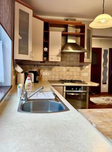 a kitchen with a sink and a stove at Dom w Karkonoszach in Piechowice +17 photos
