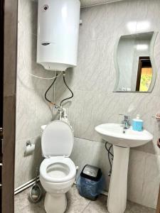 a bathroom with a toilet and a sink at Ushguli 12 CENTURY in Ushguli +40 photos