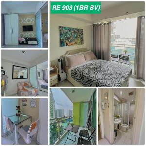 een collage van vier foto's van een hotelkamer bij MicasaAzure77 in Manilla