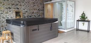 a bathroom with a sink and a shower at Gîte château d'Espalungue, piscine et SPA in Dognen