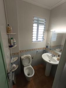 une salle de bain avec toilettes et lavabo dans l'établissement Habitación Cama Grande doble 150 x 190 Smart TV, à Novelda