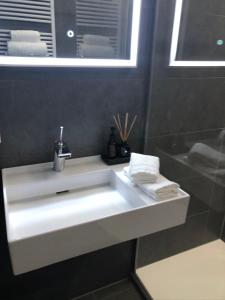 a bathroom with a white sink and a mirror at Alaise in Ostend +19 photos