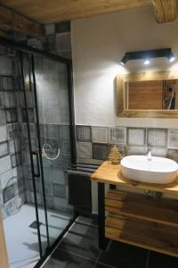 a bathroom with a sink and a shower at Le Grenier 1746 in Névache