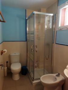 ein Badezimmer mit Dusche, Toilette und Waschbecken in der Unterkunft PUERTA MARINA in La Redondela