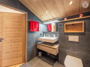 une salle de bain avec un lavabo et des toilettes dans l'établissement 200 m des télécabines, Cheminée & Cosy, à Champagny-en-Vanoise