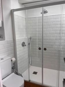 een badkamer met douche en toilet bij Preciosa casa con terraza in Vejer de la Frontera +6 foto's