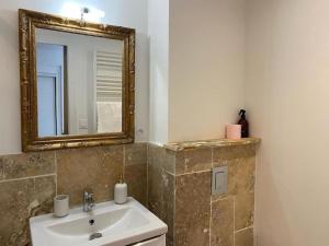 a bathroom with a sink and a mirror at Studio Charme Ardennais in Charleville-Mézières