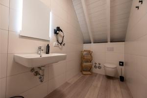 a bathroom with a sink and a toilet at Altstadt Apartments in Wörth am Main +30 photos