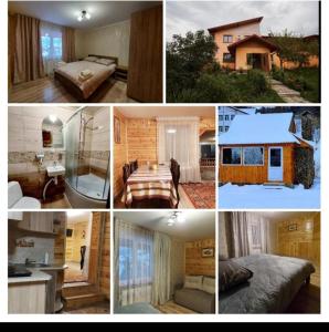 a collage of photos of a hotel room at Захід сонця in Slavske