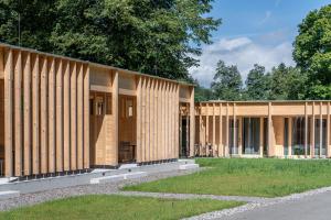 a house being constructed with wooden panels at Apartment am Camping Dornbirn - 214 Staufen in Dornbirn