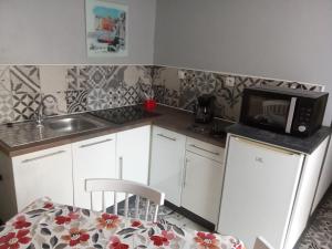 a small kitchen with a microwave and a sink at la bananeraie in Pouilly-sur-Loire