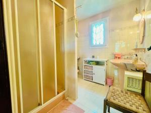 a bathroom with a shower and a sink at Studio Soleil - Piscine, Parking, Jardin, Calme, Wifi, 2 personnes in Istres