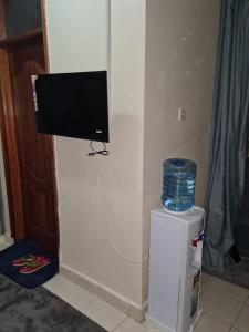 a television on a wall next to a refrigerator at Nashville Homes in Ongata Rongai 