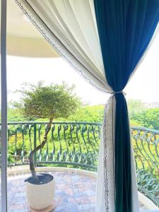 a tree in a pot sitting on a balcony at 912 Good view &2 minutes walk to one Nimman Maya in Chiang Mai