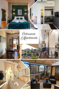 Un collage de fotos de un dormitorio y una sala de estar. en colosseo flats and penthouse, en Roma