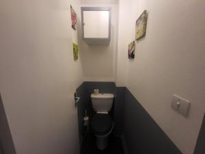 a small bathroom with a toilet and a window at Studio ensoleillé avec balcon au centre de Montgenèvre, proche commodités et pistes - FR-1-266-128 in Montgenèvre