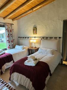 a bedroom with two beds and a window at Estancia Palma in Tupungato