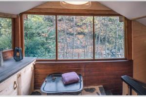 シャテルにあるChalet Le Saint Bernard - Sauna - Alp'in C - Châtelのキャビン内の大きな窓付きの客室です。