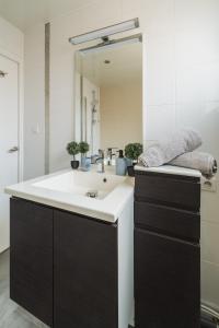 un baño con lavabo y espejo en Le Casselardit -T4 proche Hôpital - Clim - Balcon, en Toulouse 35 fotos más