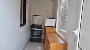 a kitchen with a stove and a microwave at Apartment Mari in Kruševo