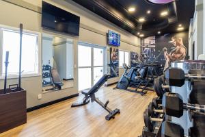 サンパウロにあるBHomy Blue Treeのトレッドミル、カーディオ機器、テレビが備わるジムを利用できます。