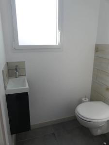 a bathroom with a white toilet and a sink at Rencontre terre et mer in Bourgneuf-en-Retz